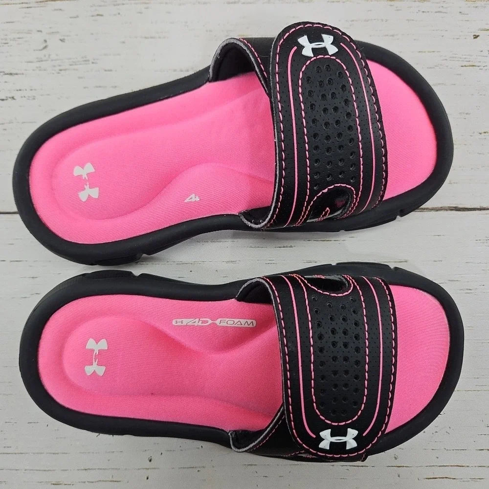 Under‎ Armour Ignite Girls Youth 11K Black Pink Slide Sandal Comfort